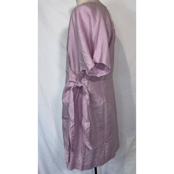 NWT Hudson North Rose Pink Linen Blend Belted Wrap Summer Dress Pockets Sz 3XL - Picture 4 of 16